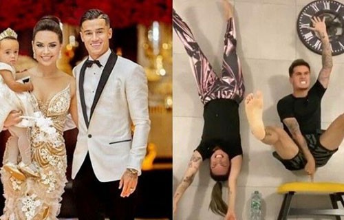 كوتينيو وزوجته يظهران مهارة الوقوف على أصبع اليد