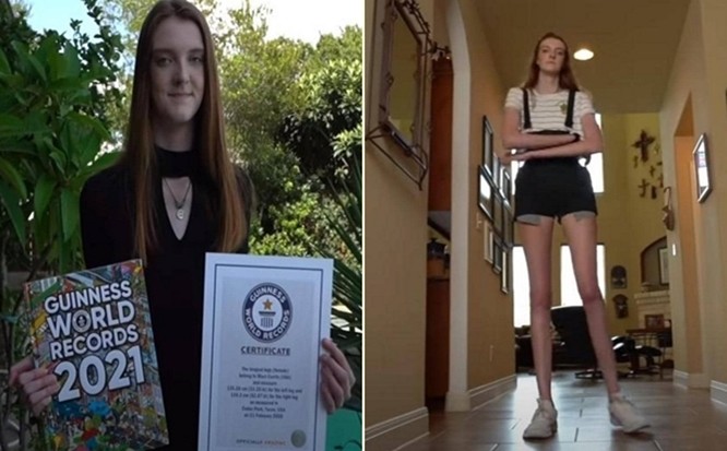 بالفيديو: مراهقة أمريكية تحطم رقمين قياسيين لأطول ساقين
