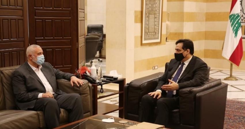 بالصور: تفاصيل لقاء هنية مع رئيس حكومة تصريف الأعمال اللبنانية