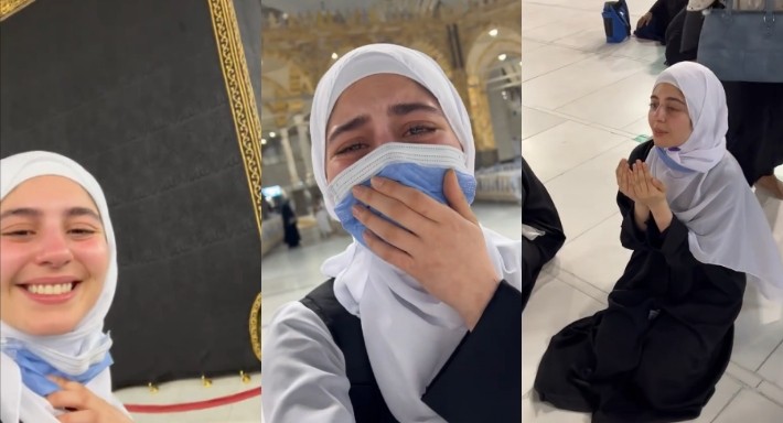 بكاء الفنانه مايان السيد اثناء تأدية مناسك العمره
