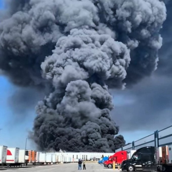 اندلاع حريق ضخم  بمركز توزيع لشبكة "وول مارت" في أمريكا