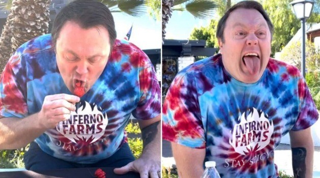 رجل يدخل جينيس بتناول الفلفل الأكثر حرارة بالعالم فى 8 ثوان