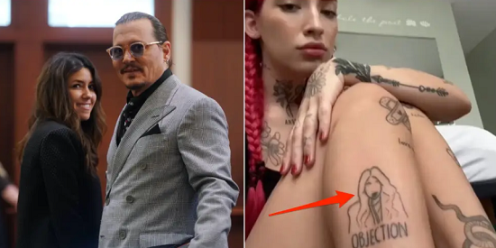 مغنية كندية ترسم تاتو بصورة محامية جونى ديب بعد نجاحها فى كسب القضية