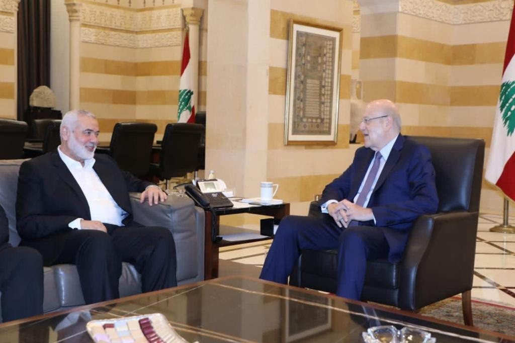 شاهد الصور: تفاصيل اجتماع هنية مع ميقاتي في بيروت