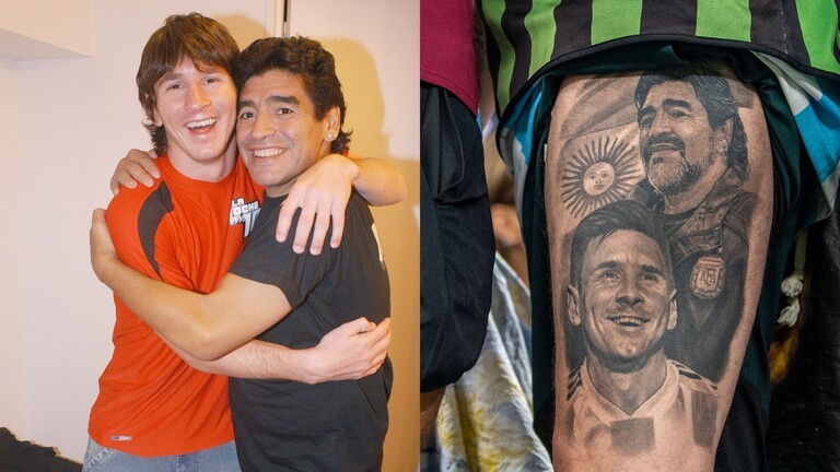 بكلمات مؤثرة.. ميسي يهدي كأس العالم إلى مارادونا