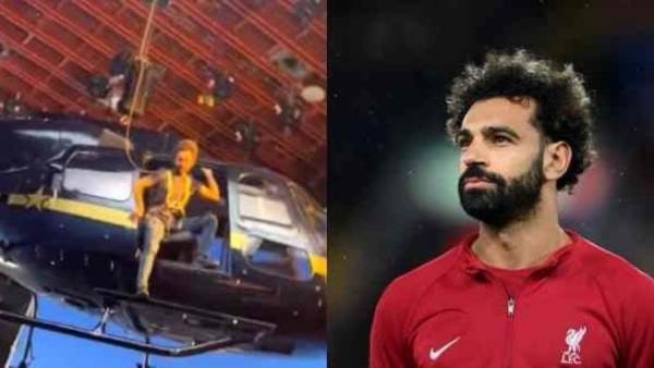 محمد صلاح يقفز من طائرة هليكوبتر .. فيلم جديد أم اعلان ؟