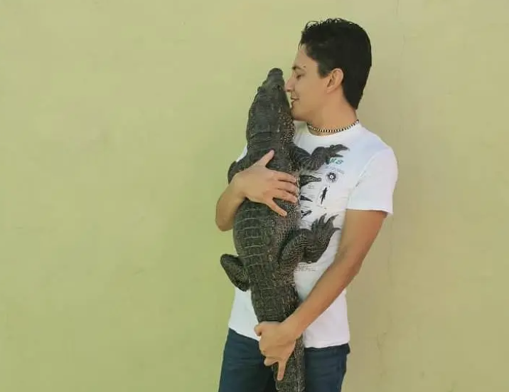 شاب مكسيكى يربى تمساحًا كحيوان أليف فى المنزل