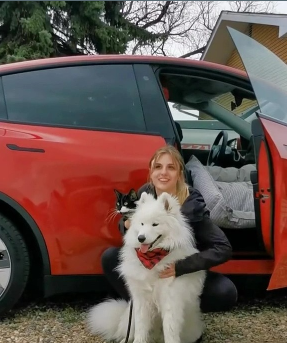امرأة تترك بيتها وتعيش فى سيارة مع حيواناتها الأليفة رغبة فى حرية أكبر