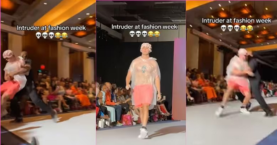 متسلل بكيس قمامة يثير الجدل فى أسبوع الموضة بنيويورك