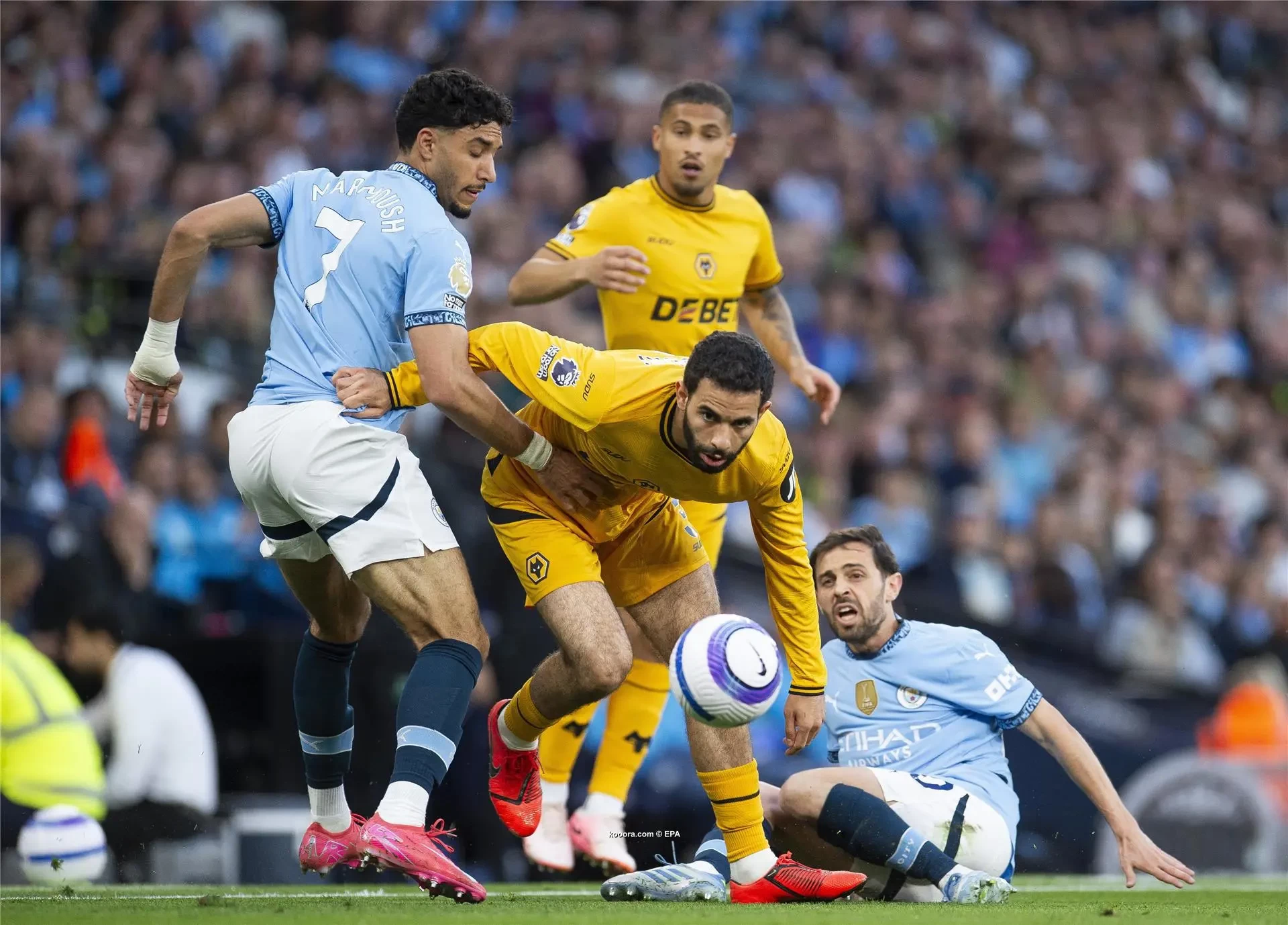 بالصور : دي بروين ينجو بمانشستر سيتي من كمين وولفرهامبتون