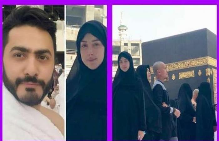تامر حسني وزوجته بسمة بوسيل يؤديان عمرة رمضان