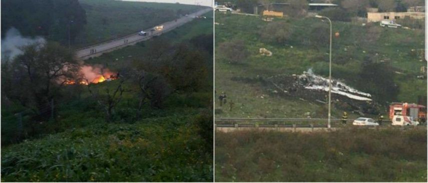 بالفيديو والصور: إصابة طيّار إسرائيلي بجروح خطرة جراء إسقاط طائرة حربية بالجولان
