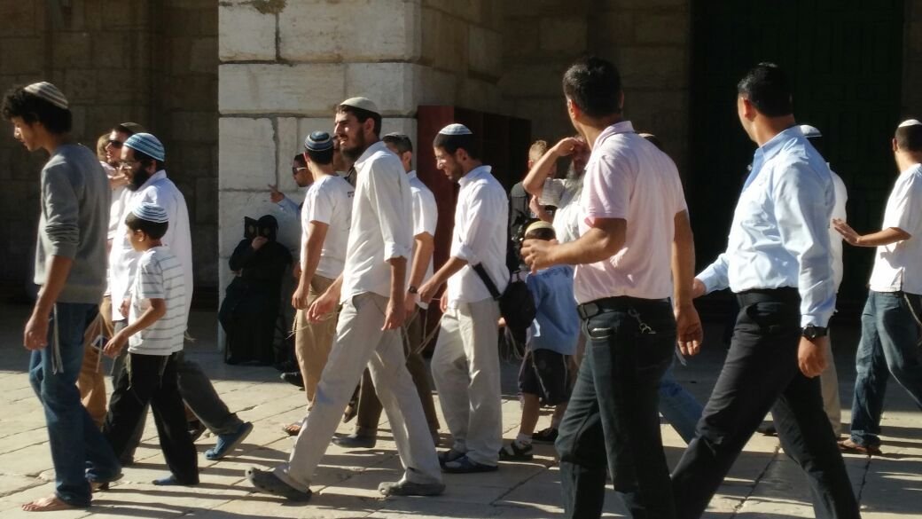 مستوطنون يؤدون صلوات تلمودية في سوق القطانين بالقدس