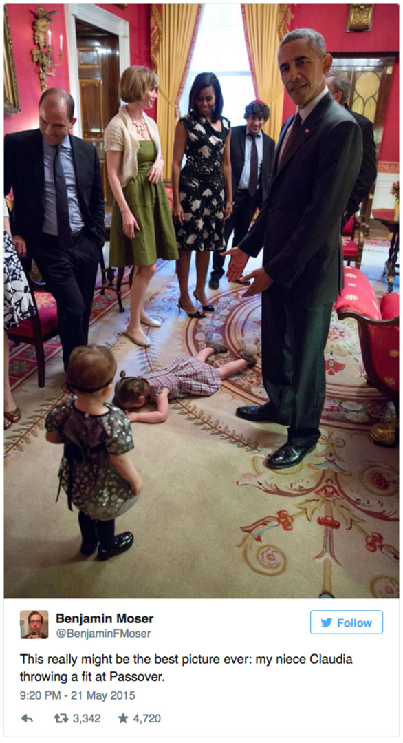 شاهد ردة فعل أوباما أمام طفلة تنتحب أرضاً في مكتبه