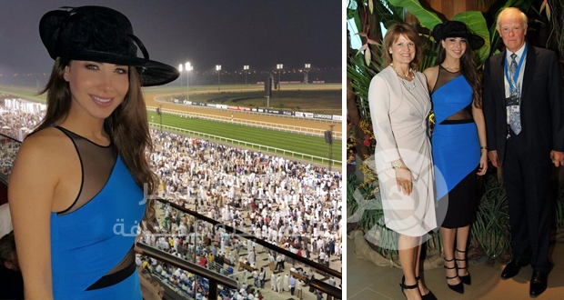 حضرت النجمة اللبنانية نانسي عجرم برفقة زوجها الدكتور فادي الهاشم وبدعوة خاصة كأس دبي العالمي لسباق الخيل..